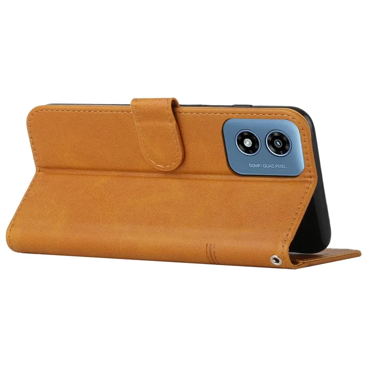 For Motorola Moto E14 4G / G04 4G / G04s 4G / G24 4G Case Wallet Calf Texture PU Leather Stand Phone Cover - Yellow