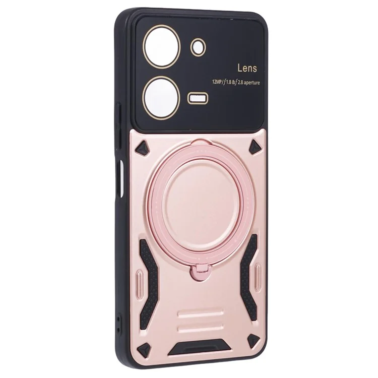 Para Vivo Y36 5G (Global) / Y36 4G (Global) Caixa de Telefone PC+TPU Tampa Com Kickstand de Anel Magnético Rotativo - Rosa Ouro