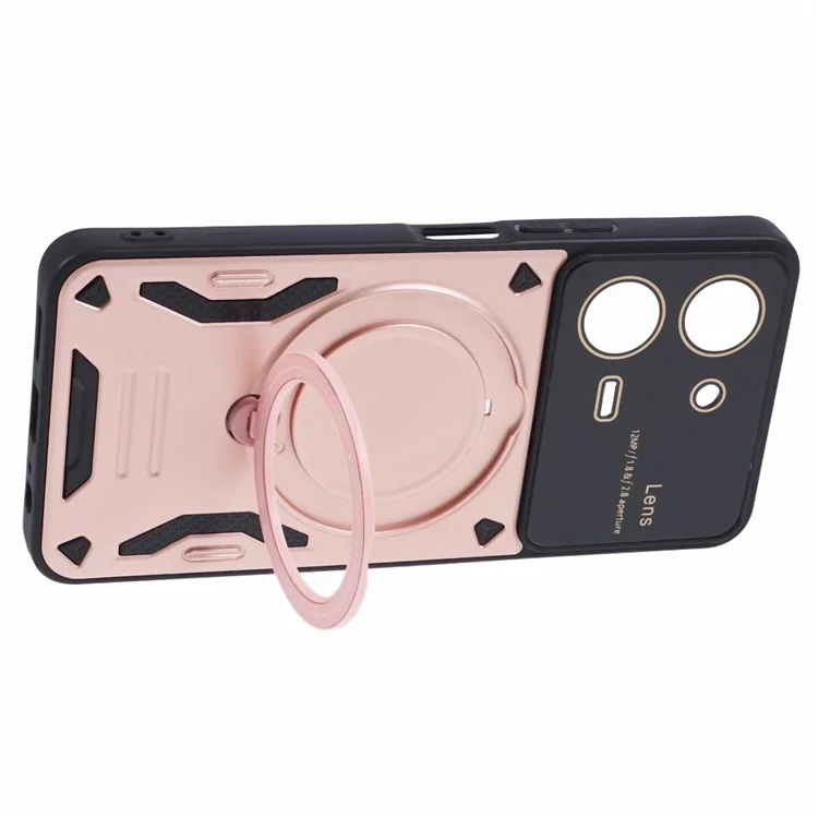 Para Vivo Y36 5G (Global) / Y36 4G (Global) Caixa de Telefone PC+TPU Tampa Com Kickstand de Anel Magnético Rotativo - Rosa Ouro