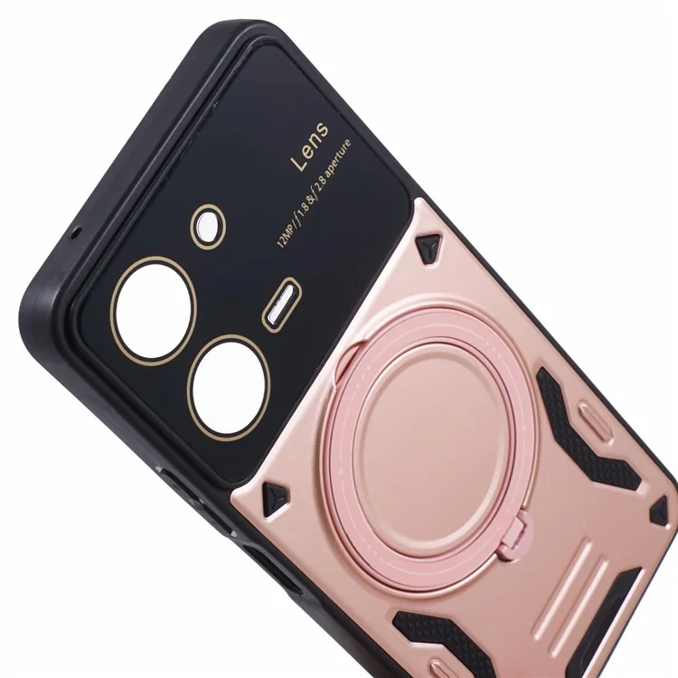 Para Vivo Y36 5G (Global) / Y36 4G (Global) Caixa de Telefone PC+TPU Tampa Com Kickstand de Anel Magnético Rotativo - Rosa Ouro