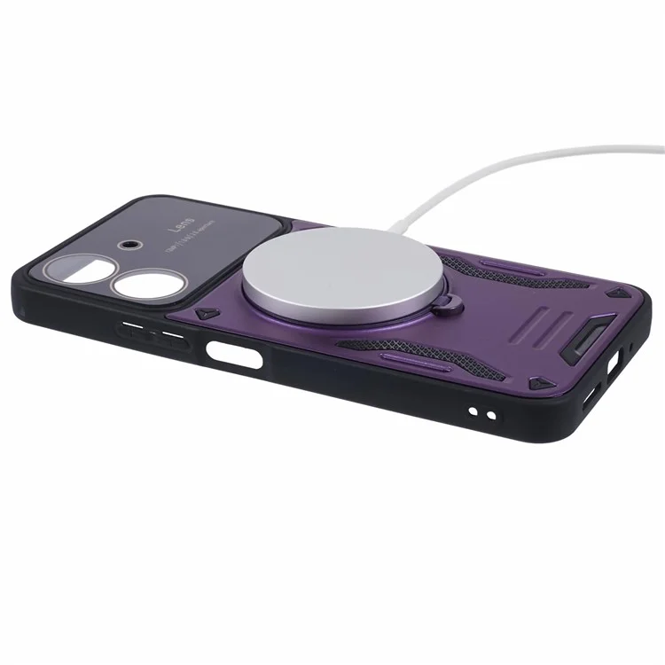 For Xiaomi Redmi 13C 4G / Poco C65 4G Kickstand Case PC+TPU Back Phone Cover Compatible with MagSafe - Purple
