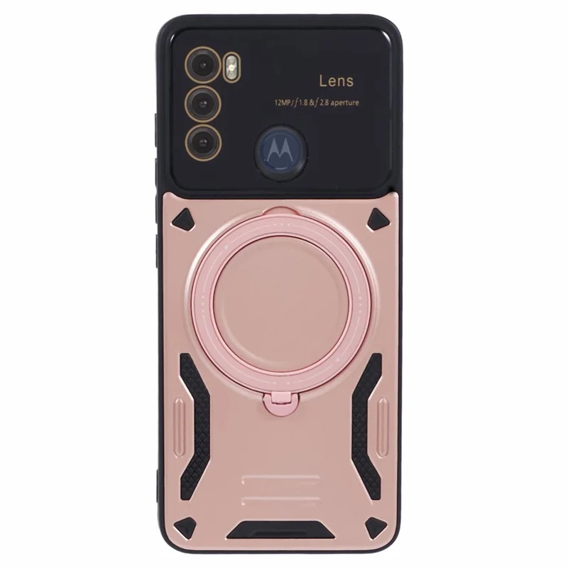 For Motorola Moto G60 Case Magnetic Ring Kickstand PC+TPU Anti-drop Protective Shell - Rose Gold