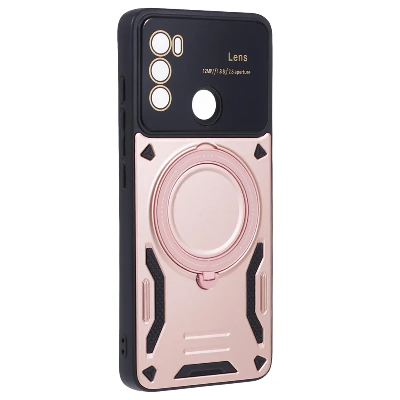 For Motorola Moto G60 Case Magnetic Ring Kickstand PC+TPU Anti-drop Protective Shell - Rose Gold