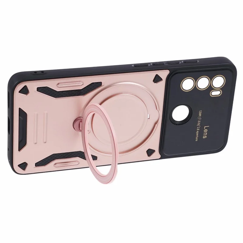 For Motorola Moto G60 Case Magnetic Ring Kickstand PC+TPU Anti-drop Protective Shell - Rose Gold