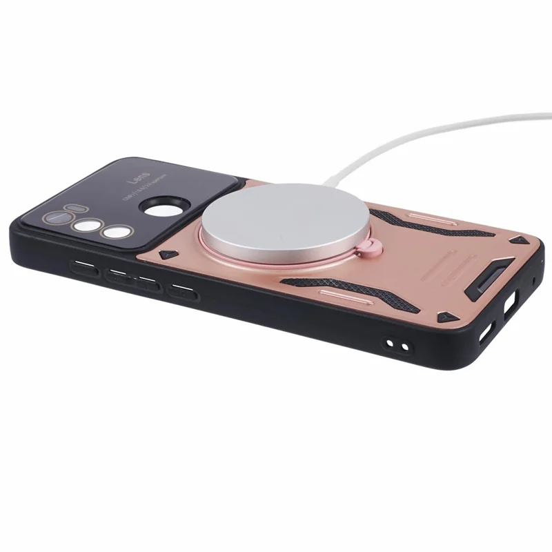 For Motorola Moto G60 Case Magnetic Ring Kickstand PC+TPU Anti-drop Protective Shell - Rose Gold