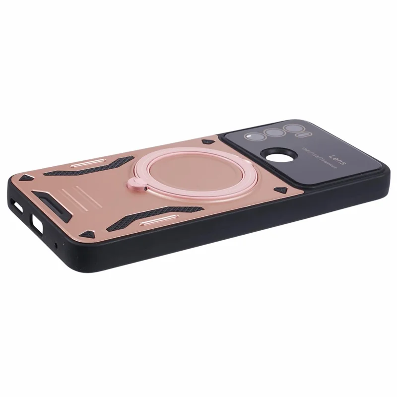 For Motorola Moto G60 Case Magnetic Ring Kickstand PC+TPU Anti-drop Protective Shell - Rose Gold