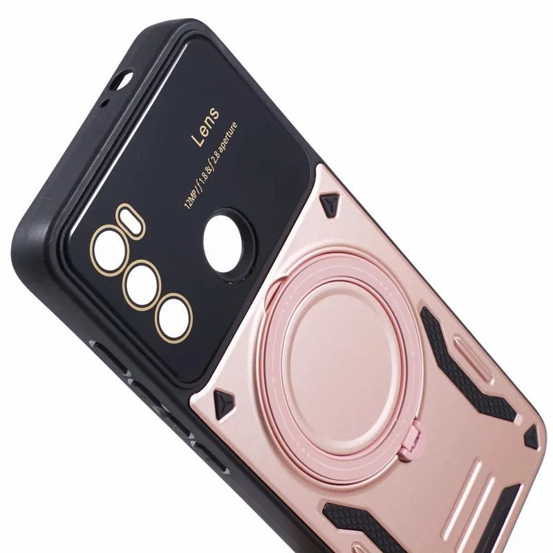 For Motorola Moto G60 Case Magnetic Ring Kickstand PC+TPU Anti-drop Protective Shell - Rose Gold
