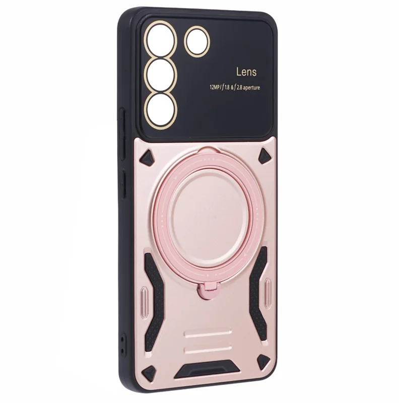 For vivo V27e 4G Kickstand Case Anti-Drop PC+TPU Phone Cover Magnetic Case - Rose Gold