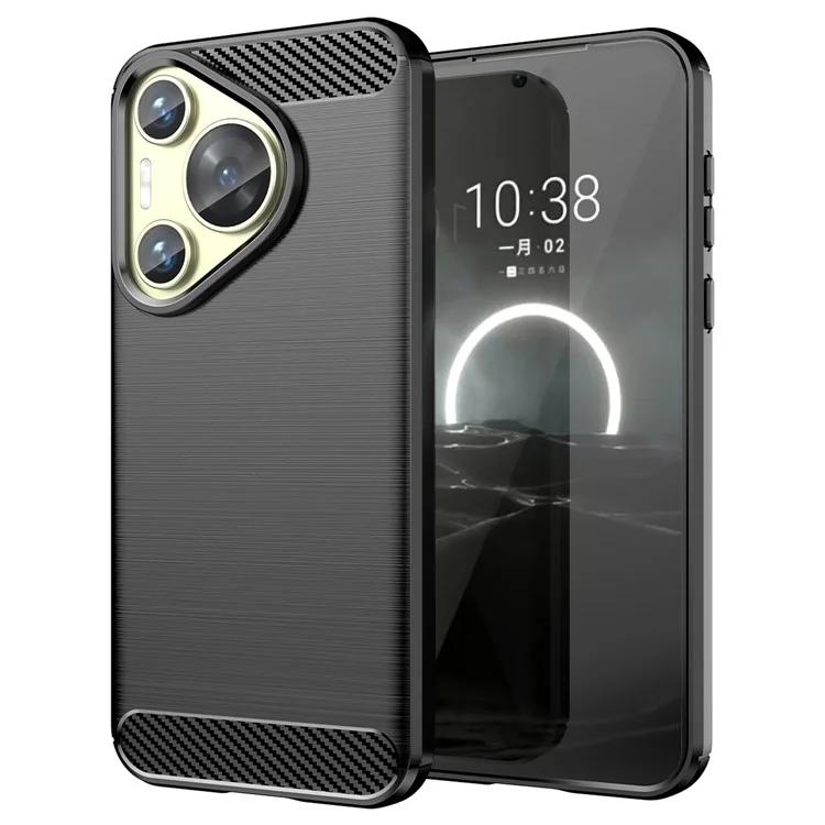 For Huawei Pura 70 Case Brushed TPU Phone Back Cover Carbon Fiber Texture - Black