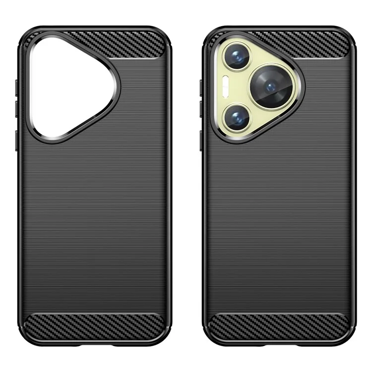 For Huawei Pura 70 Case Brushed TPU Phone Back Cover Carbon Fiber Texture - Black