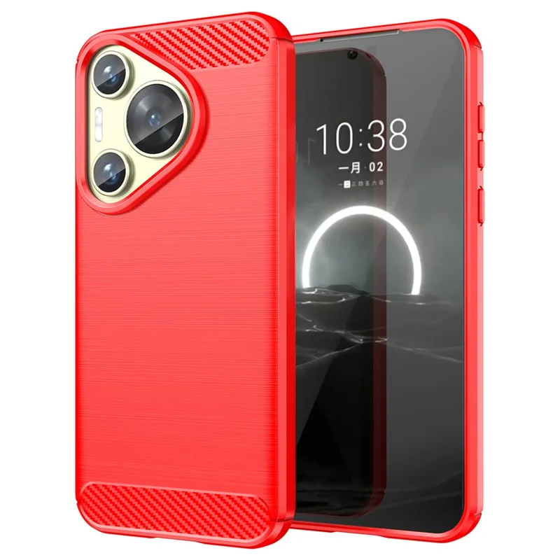 For Huawei Pura 70 Case Brushed TPU Phone Back Cover Carbon Fiber Texture - Red