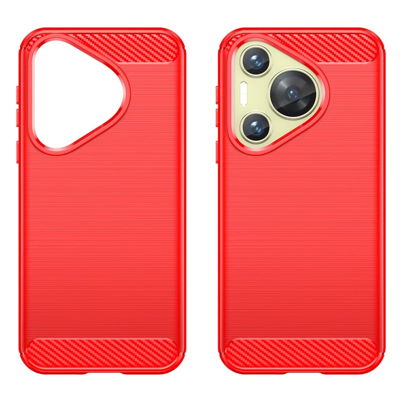 For Huawei Pura 70 Case Brushed TPU Phone Back Cover Carbon Fiber Texture - Red