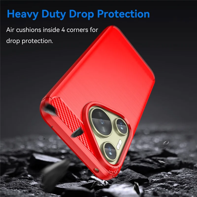 For Huawei Pura 70 Case Brushed TPU Phone Back Cover Carbon Fiber Texture - Red