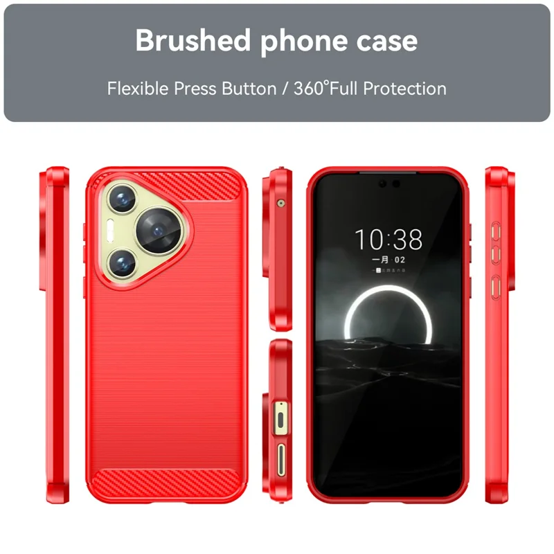 For Huawei Pura 70 Case Brushed TPU Phone Back Cover Carbon Fiber Texture - Red