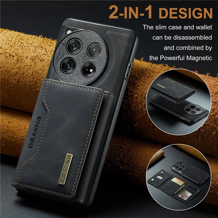 DG.MING M2 Series for OnePlus 12 5G Kickstand Case Detachable Magnetic Wallet Phone Cover - Black