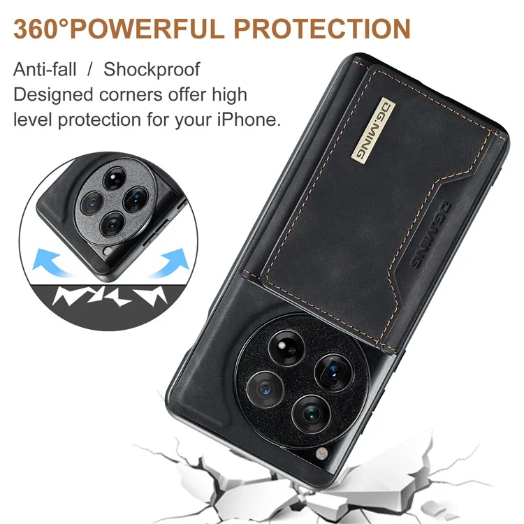 DG.MING M2 Series for OnePlus 12 5G Kickstand Case Detachable Magnetic Wallet Phone Cover - Black