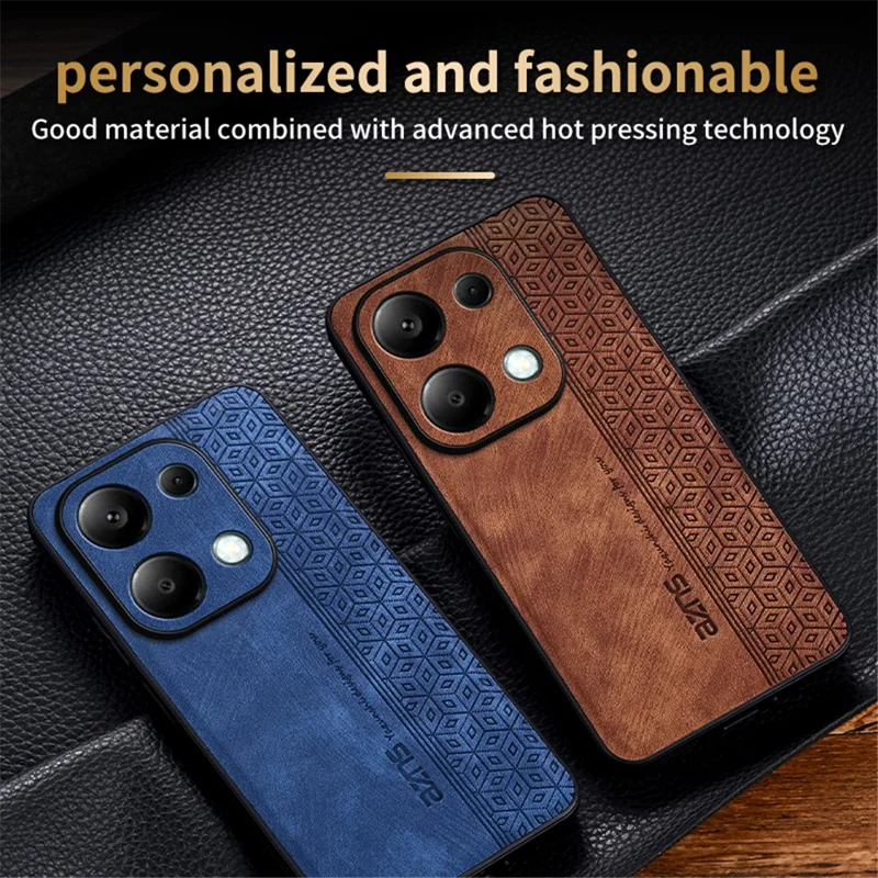 AZNS Para Xiaomi Redmi Note 13 Pro 4G / Poco M6 Pro 4G Capa à Prova de Choque de Couro PU Revestido de TPU - Marrom
