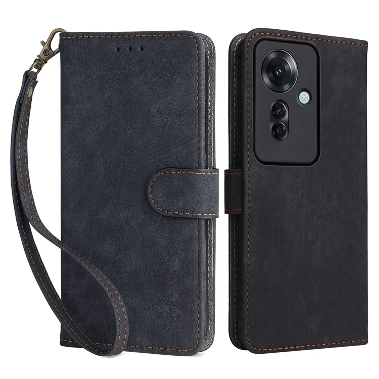 Für Oppo Reno11 F 5G / F25 Pro 5G Wallet Hülle RFID-blockierende Handyhülle mit Handschlaufe - Schwarz
