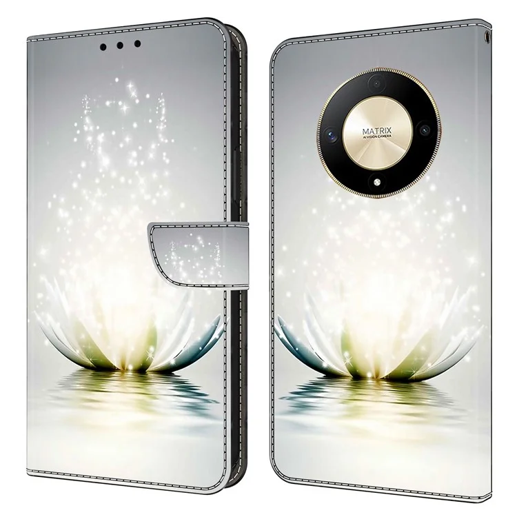 For Honor Magic6 Lite 5G / X9b 5G Wallet Case Anti-Drop 3D Pattern Printing Phone Cover - Lotus