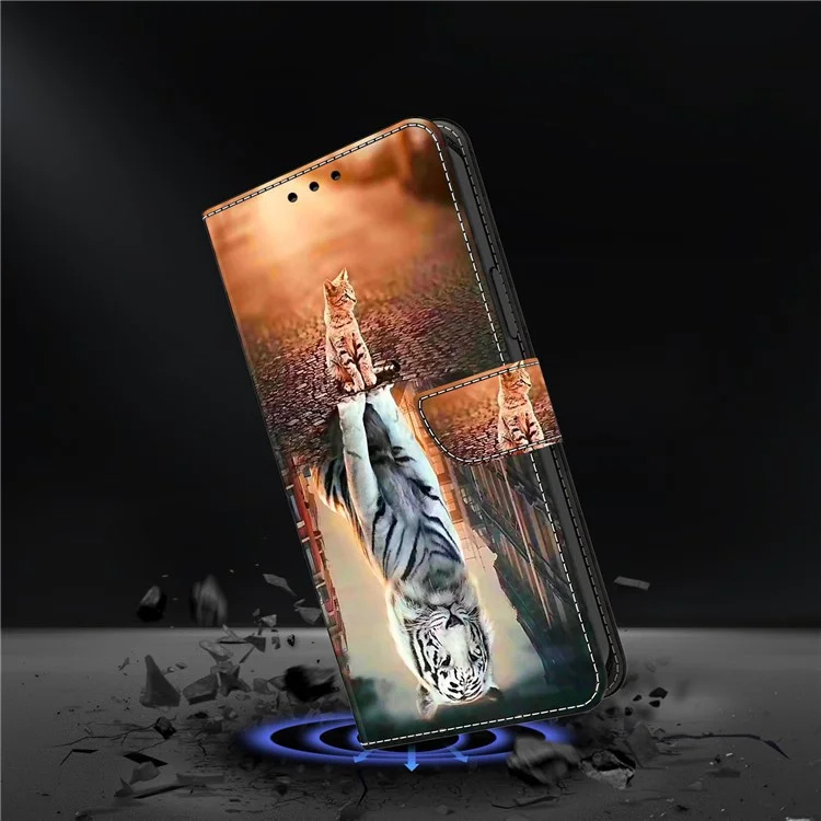 Para Xiaomi Redmi Note 13 Pro+ 5G Leather Case 3D Creative Pattern Design Flip Stand Phone Cover - Gato e Tigre
