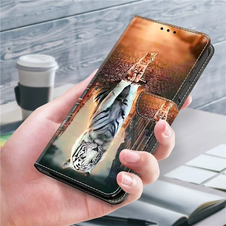 Para Xiaomi Redmi Note 13 Pro+ 5G Leather Case 3D Creative Pattern Design Flip Stand Phone Cover - Gato e Tigre