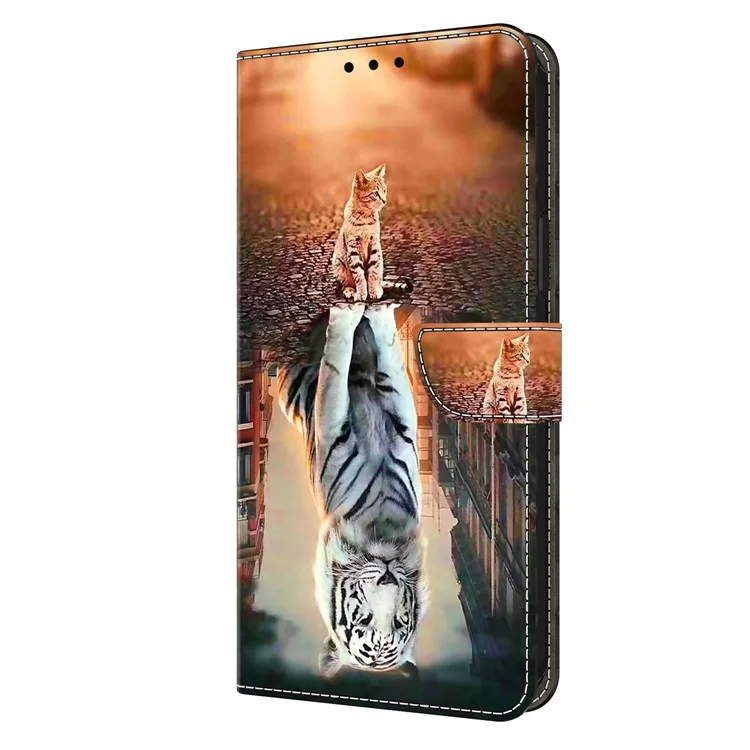 Para Xiaomi Redmi Note 13 Pro+ 5G Leather Case 3D Creative Pattern Design Flip Stand Phone Cover - Gato e Tigre