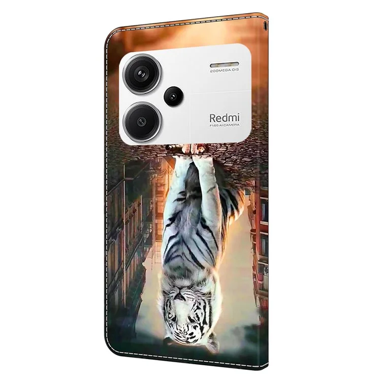 Para Xiaomi Redmi Note 13 Pro+ 5G Leather Case 3D Creative Pattern Design Flip Stand Phone Cover - Gato e Tigre