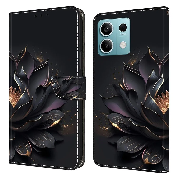 Pour Xiaomi Redmi Note 13 5G Wallet Case 3D Pattern PU Leather Folio Protective Cover - Purple Lotus
