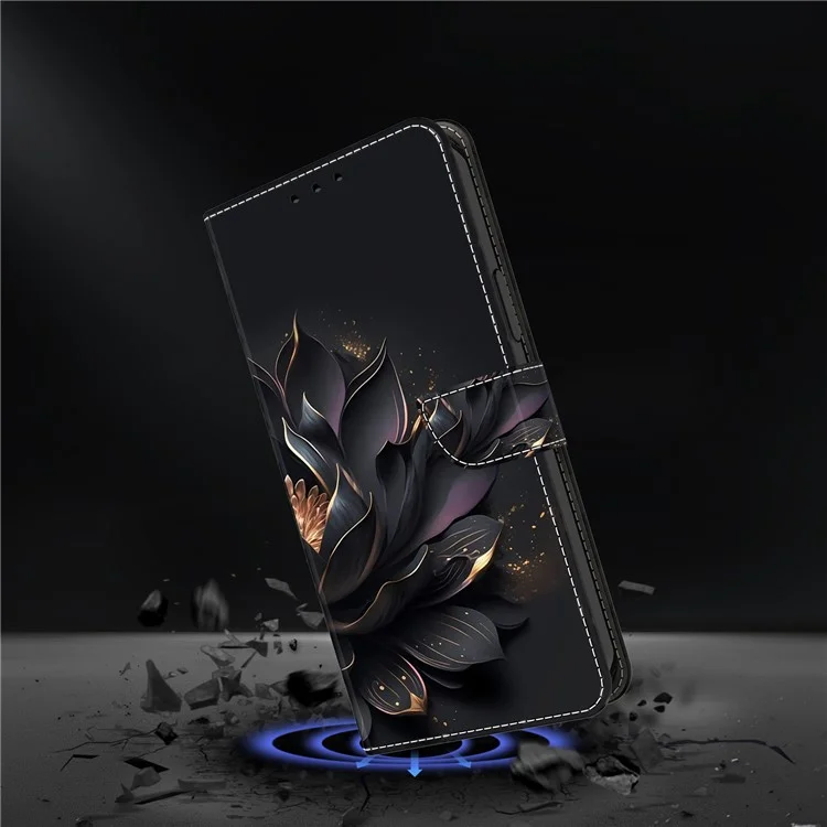 Pour Xiaomi Redmi Note 13 5G Wallet Case 3D Pattern PU Leather Folio Protective Cover - Purple Lotus