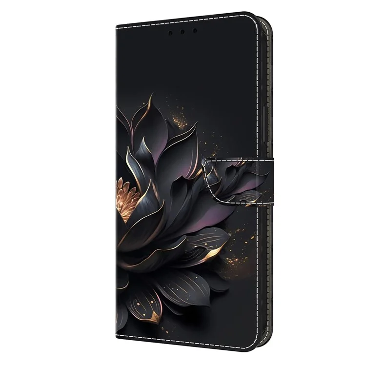 Pour Xiaomi Redmi Note 13 5G Wallet Case 3D Pattern PU Leather Folio Protective Cover - Purple Lotus