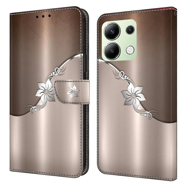 For Xiaomi Redmi Note 13 4G Leather Case 3D Pattern Printed Stand Wallet Phone Cover - Silver Flower