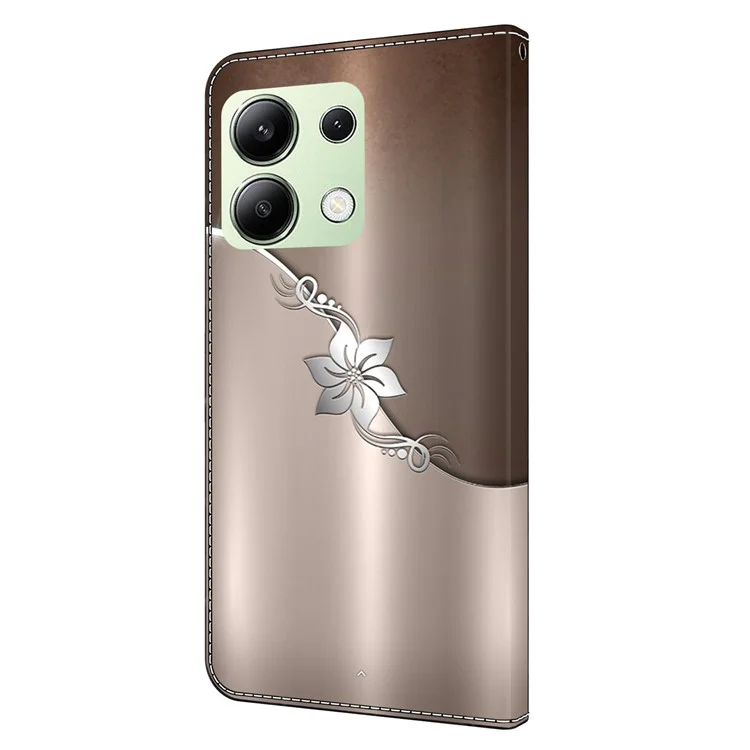 For Xiaomi Redmi Note 13 4G Leather Case 3D Pattern Printed Stand Wallet Phone Cover - Silver Flower