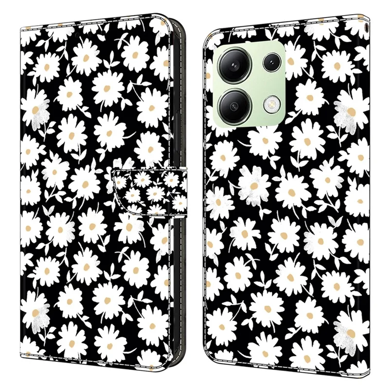 Læderet tilbehør til Xiaomi Redmi Note 13 4G med 3D-mønster, stander og tegnebog - Blomstret