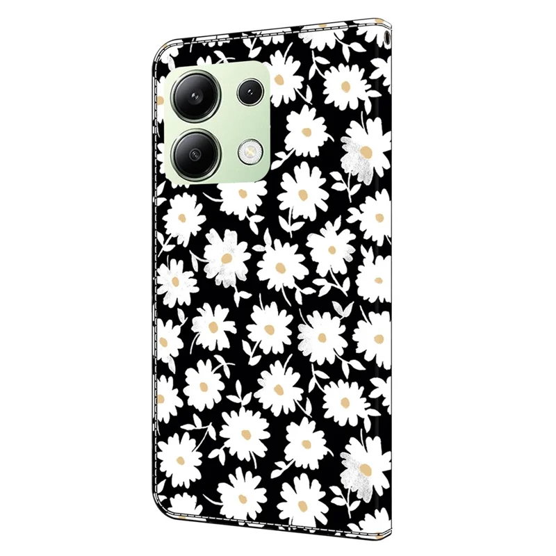 Læderet tilbehør til Xiaomi Redmi Note 13 4G med 3D-mønster, stander og tegnebog - Blomstret