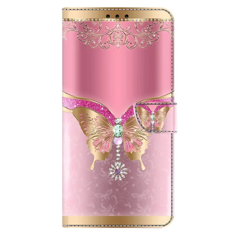 For Xiaomi Redmi Note 13 5G Anti-Drop Case 3D Pattern Printing Wallet Phone Cover - Pink / Gold Butterfly