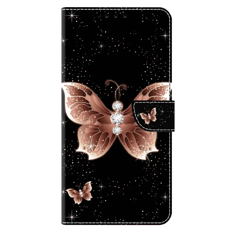 For Xiaomi Redmi Note 13 5G Anti-Drop Case 3D Pattern Printing Wallet Phone Cover - Pink Diamond Butterfly