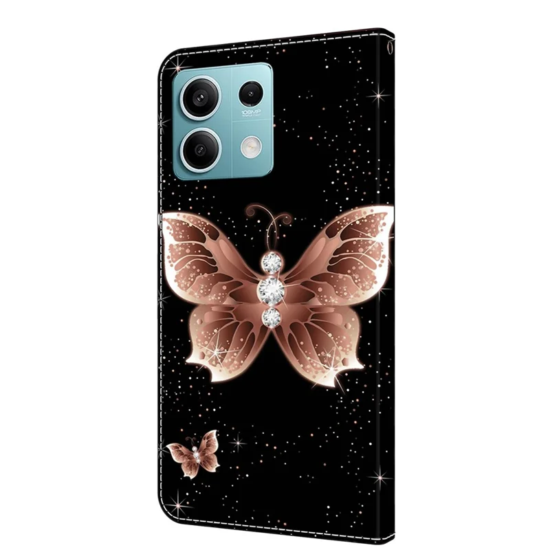 For Xiaomi Redmi Note 13 5G Anti-Drop Case 3D Pattern Printing Wallet Phone Cover - Pink Diamond Butterfly