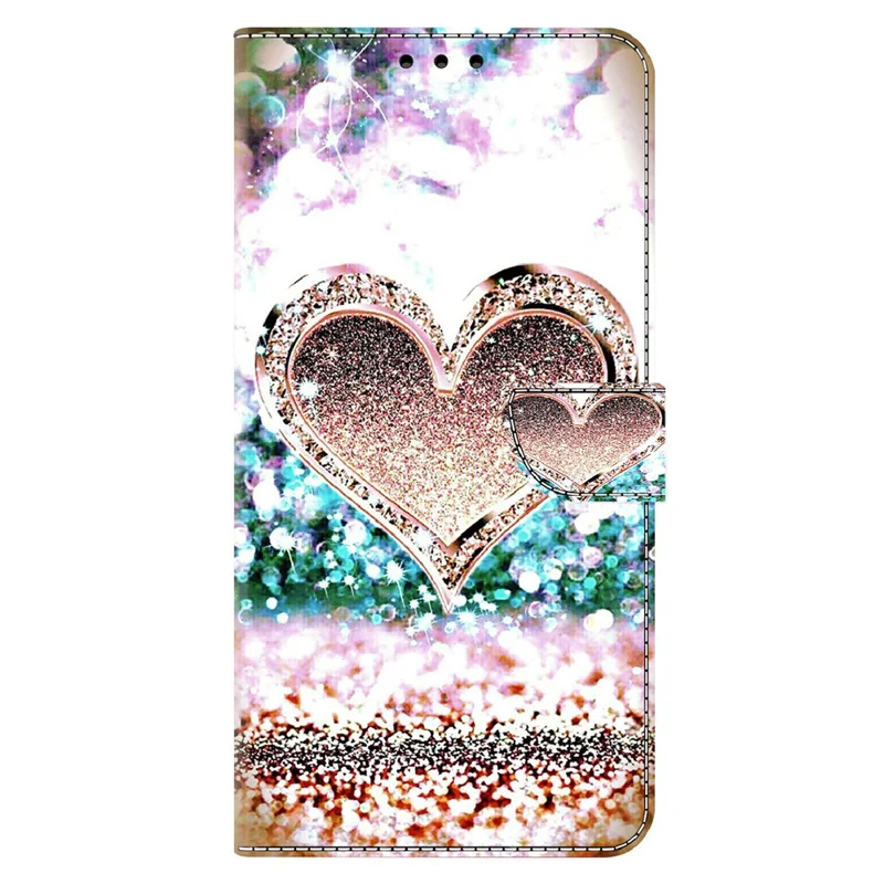For Xiaomi Redmi Note 13 5G Anti-Drop Case 3D Pattern Printing Wallet Phone Cover - Pink Diamond Heart