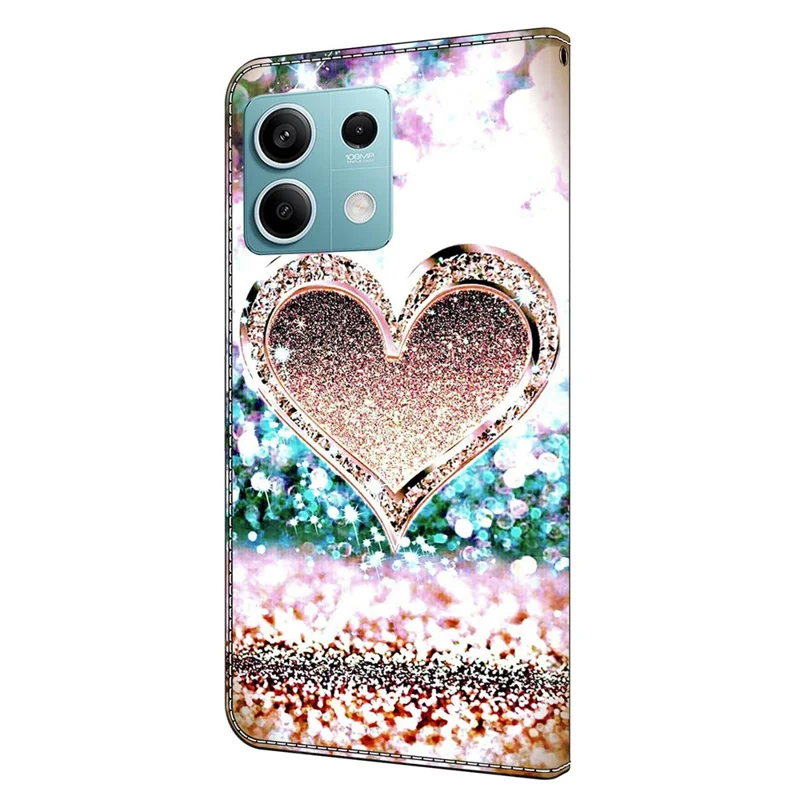 For Xiaomi Redmi Note 13 5G Anti-Drop Case 3D Pattern Printing Wallet Phone Cover - Pink Diamond Heart