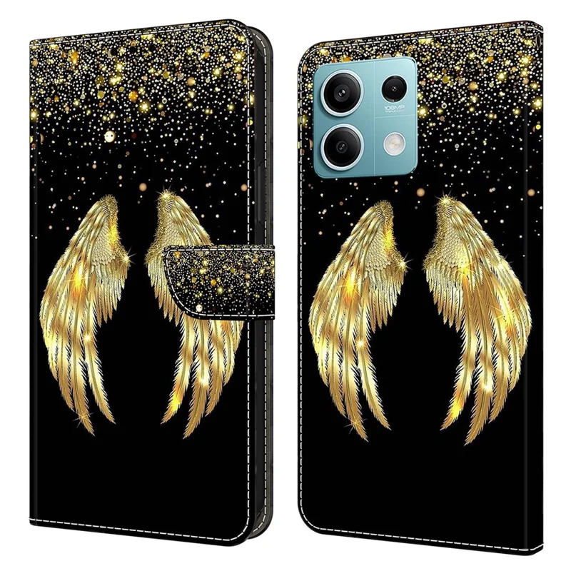For Xiaomi Redmi Note 13 5G Anti-Drop Case 3D Pattern Printing Wallet Phone Cover - Gold Wing
