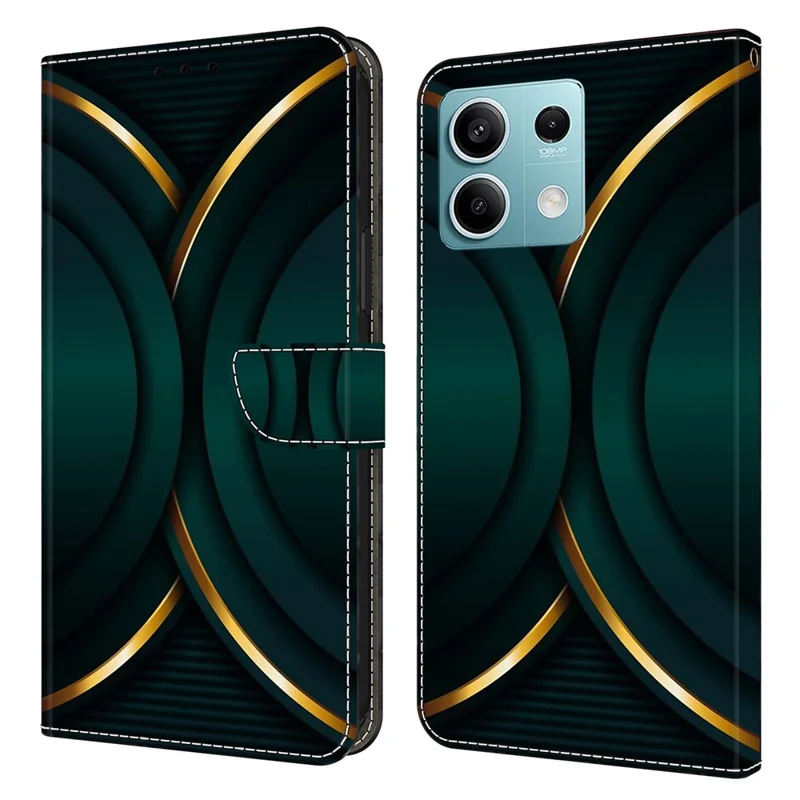 For Xiaomi Redmi Note 13 5G Anti-Drop Case 3D Pattern Printing Wallet Phone Cover - Gold Contour