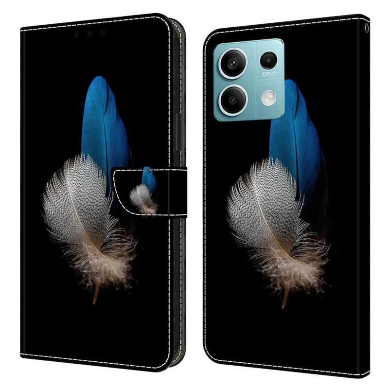 For Xiaomi Redmi Note 13 5G Anti-Drop Case 3D Pattern Printing Wallet Phone Cover - Two Feathers