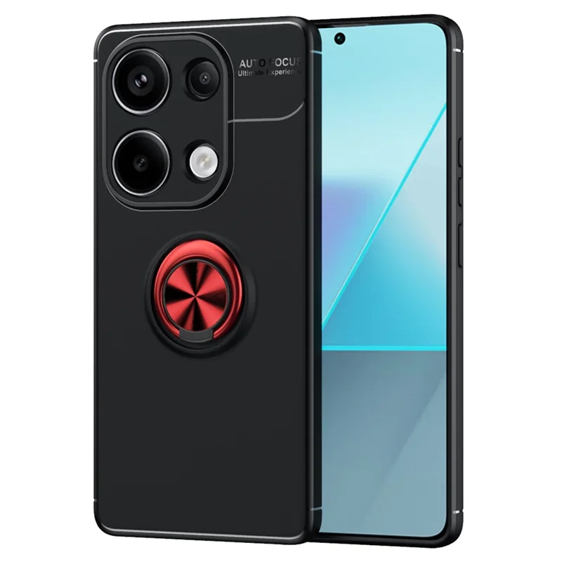 Para Xiaomi Redmi Nota 13 Pro 4g / Poco M6 Pro 4G Case TPU Tampa Com Anel Kickstand - Preto / Vermelho