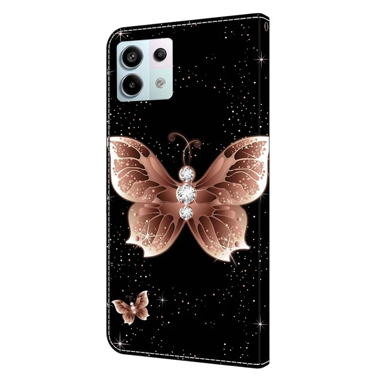 For Xiaomi Redmi Note 13 Pro 5G / Poco X6 5G Case 3D Pattern Printing Leather Wallet Phone Shell - Pink Diamond Butterfly