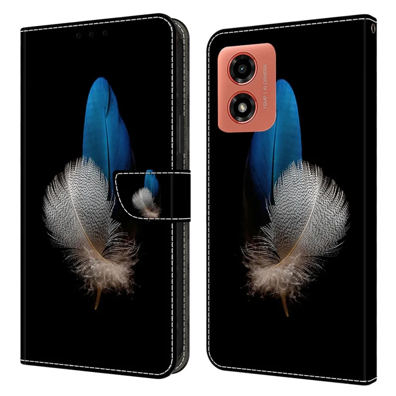 For Motorola Moto G Play (2024) 4G Protective Case 3D Pattern Printing Leather Flip Phone Cover - Two Feathers