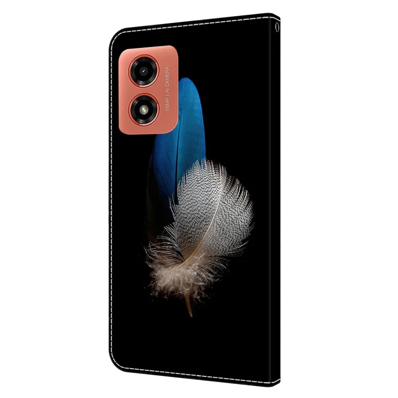 For Motorola Moto G Play (2024) 4G Protective Case 3D Pattern Printing Leather Flip Phone Cover - Two Feathers