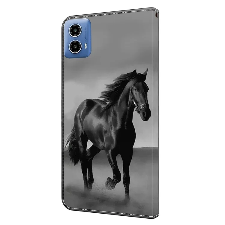 Für Motorola Moto G24 Power Hülle Brieftasche Ständer Telefon Lederhülle 3D-Musterbedruckung - Schwarzes Pferd