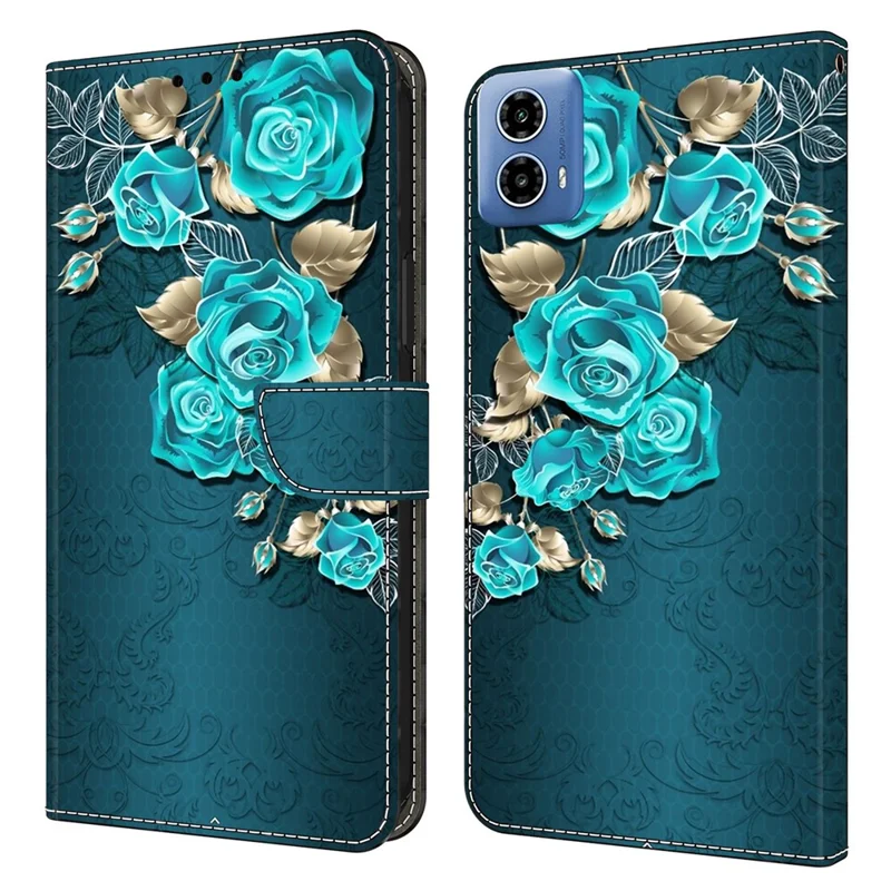 Funda Cartera de Teléfono de Cuero con Soporte para Motorola Moto G24 Power - Rosa Azul
