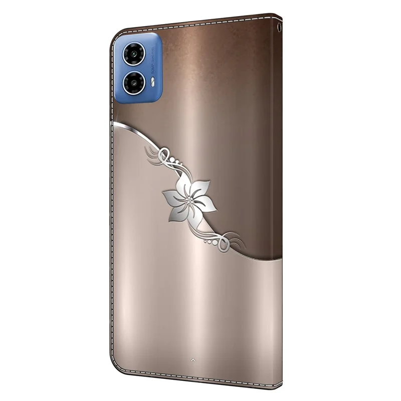 For Motorola Moto G24 Power Case Wallet Stand Phone Leather Cover 3D Pattern Printing - Silver Flower