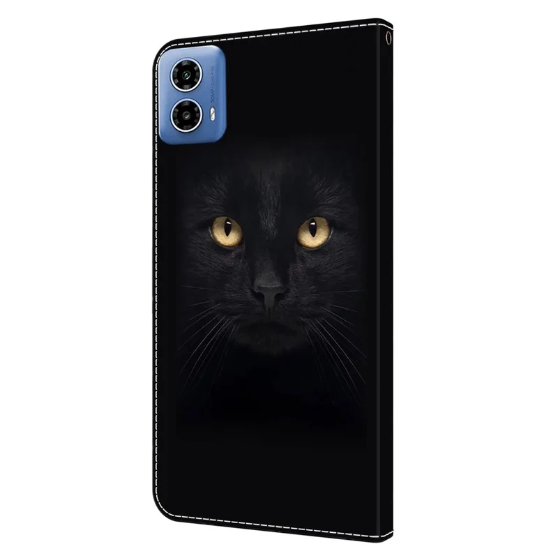 Для чехла-бумажника Motorola Moto G24 Power, чехол для телефона со стендом, чехол из кожи с 3D-узором - черная кошка